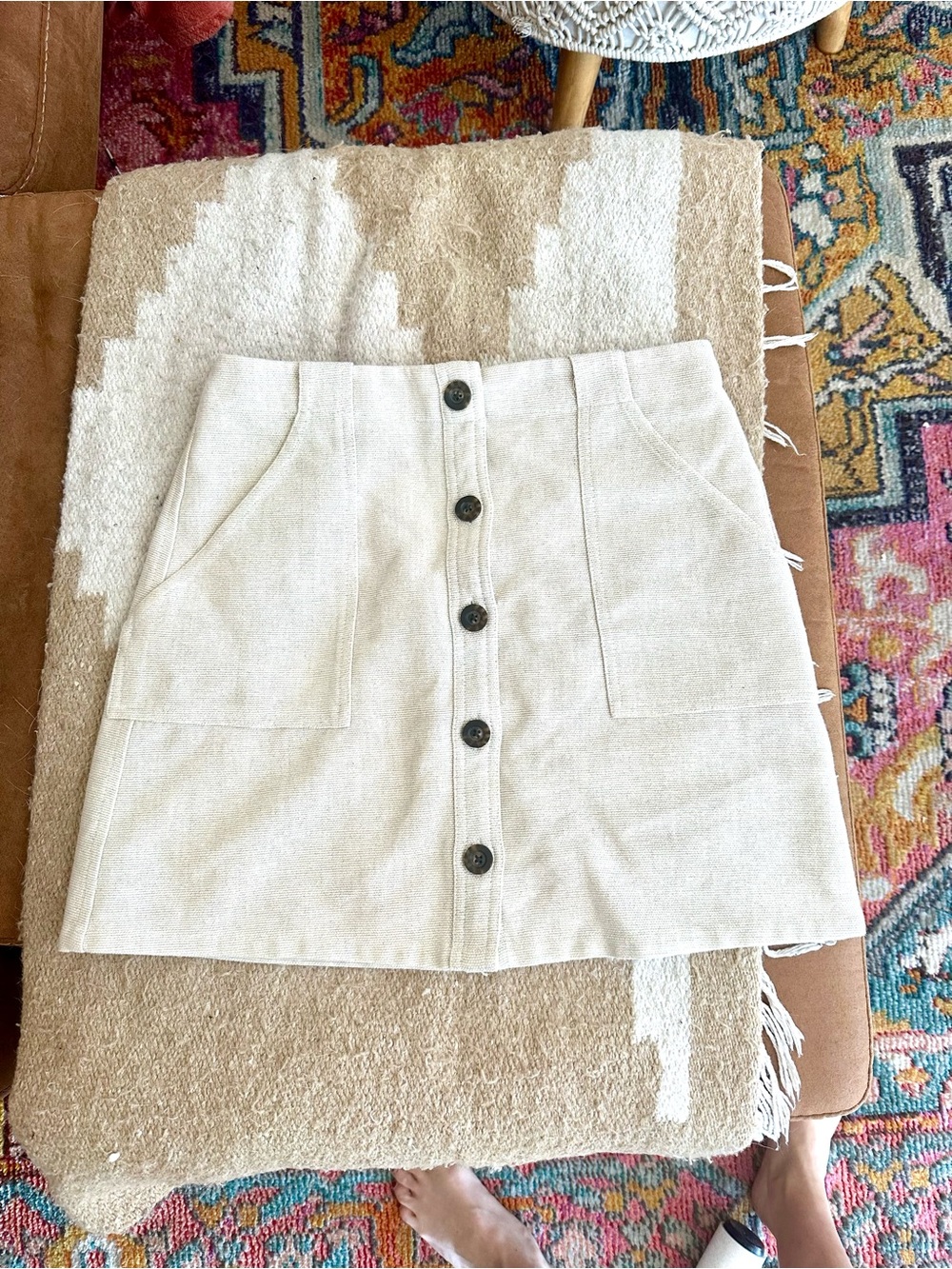 Banana Republic Button-Front Cream Linen A-Line Skirt